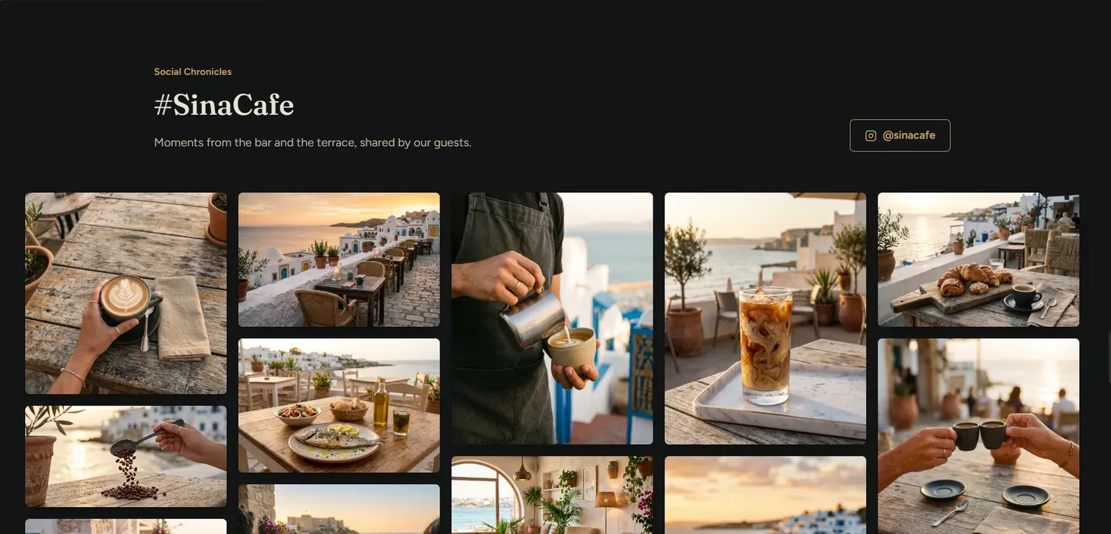 #SinaCafe gallery: a masonry grid of café and seaside photos