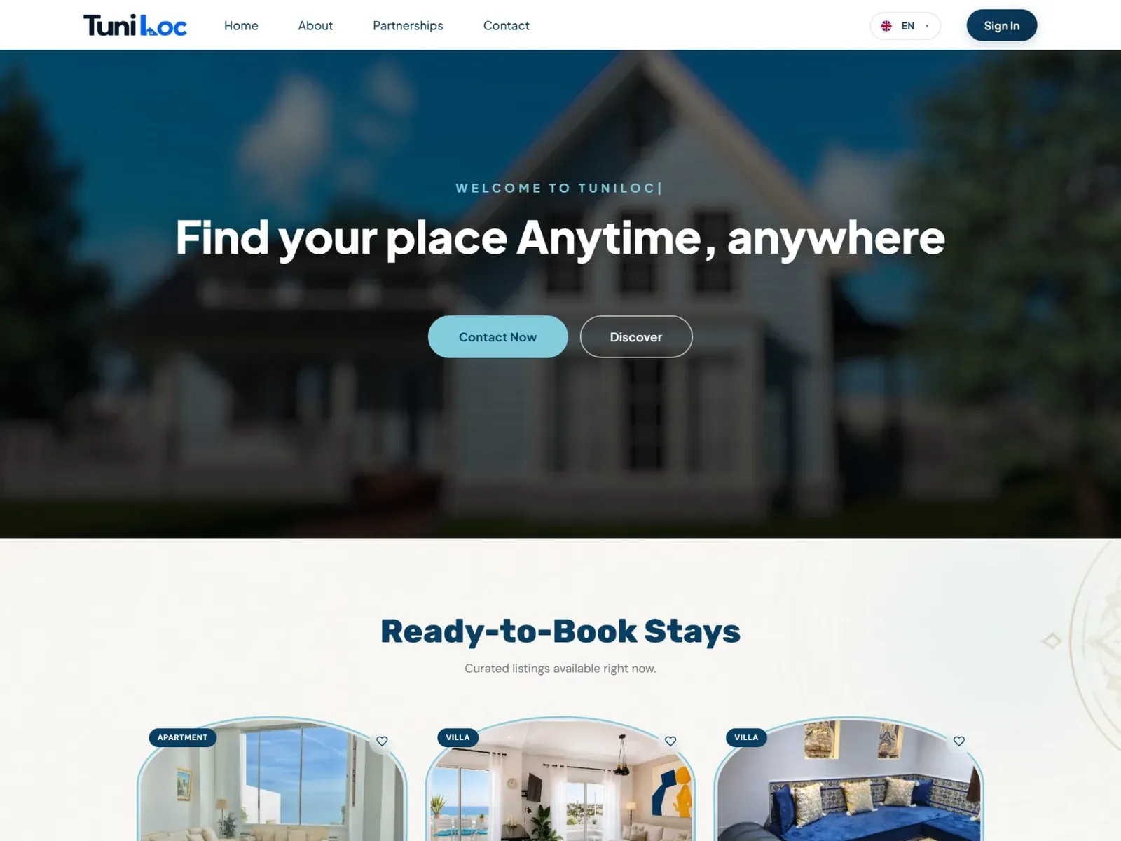 Tuniloc landing page: “Find your place anytime, anywhere”